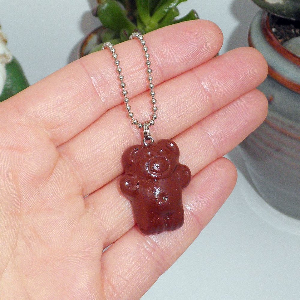 Chocolate TEDDY GRAHAM polymer clay faeriesmak charm necklace